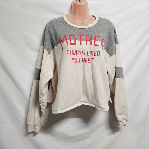 MOTHER The Champ Cotton Pullover Sweatshirt Women Size L Cream/Gray - Picture 15 of 16